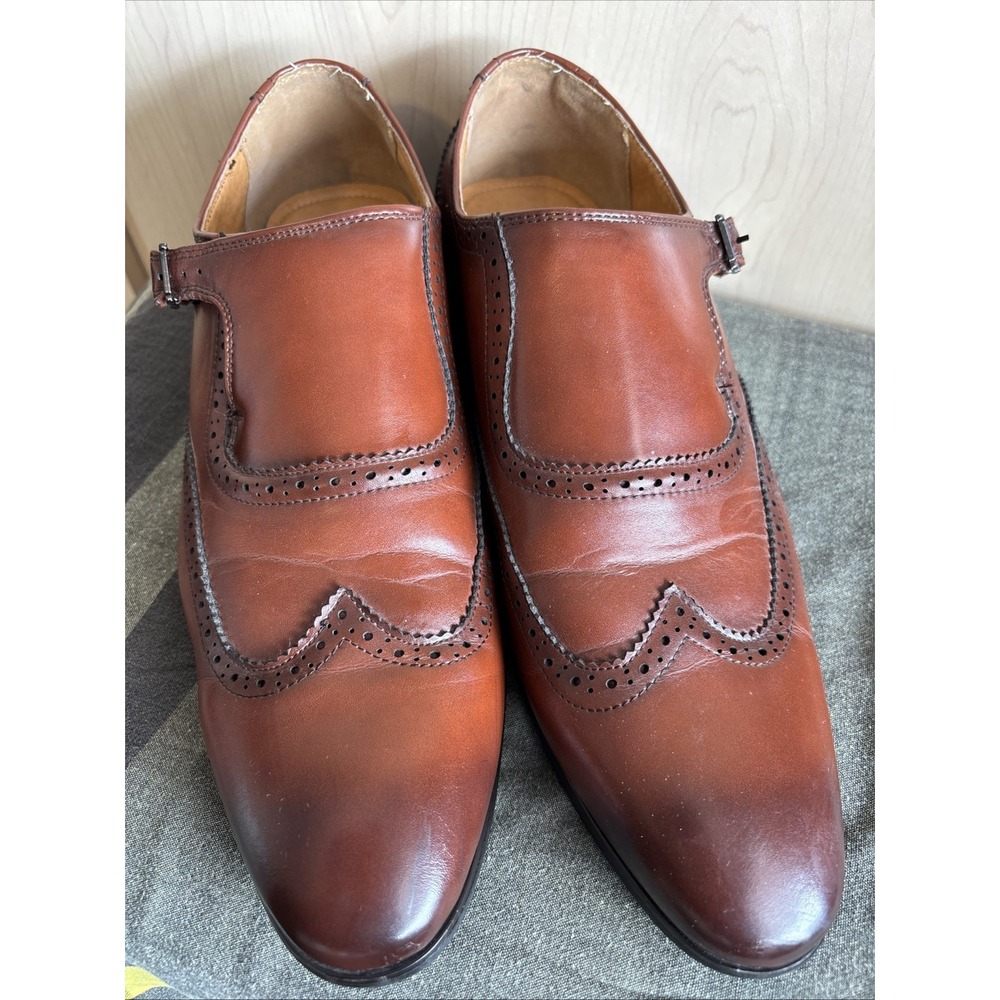 Santino Luciano Men's Dress Shoes‎ Brown Leather Monk Single Strap Size 12 GUC